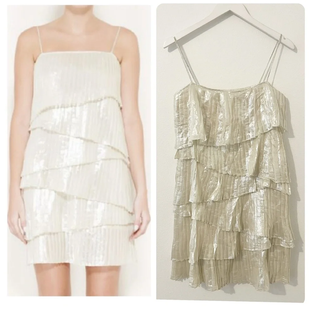 Loeffler Randall Silk Metallic Tiered Dress Cocktail Size 4
